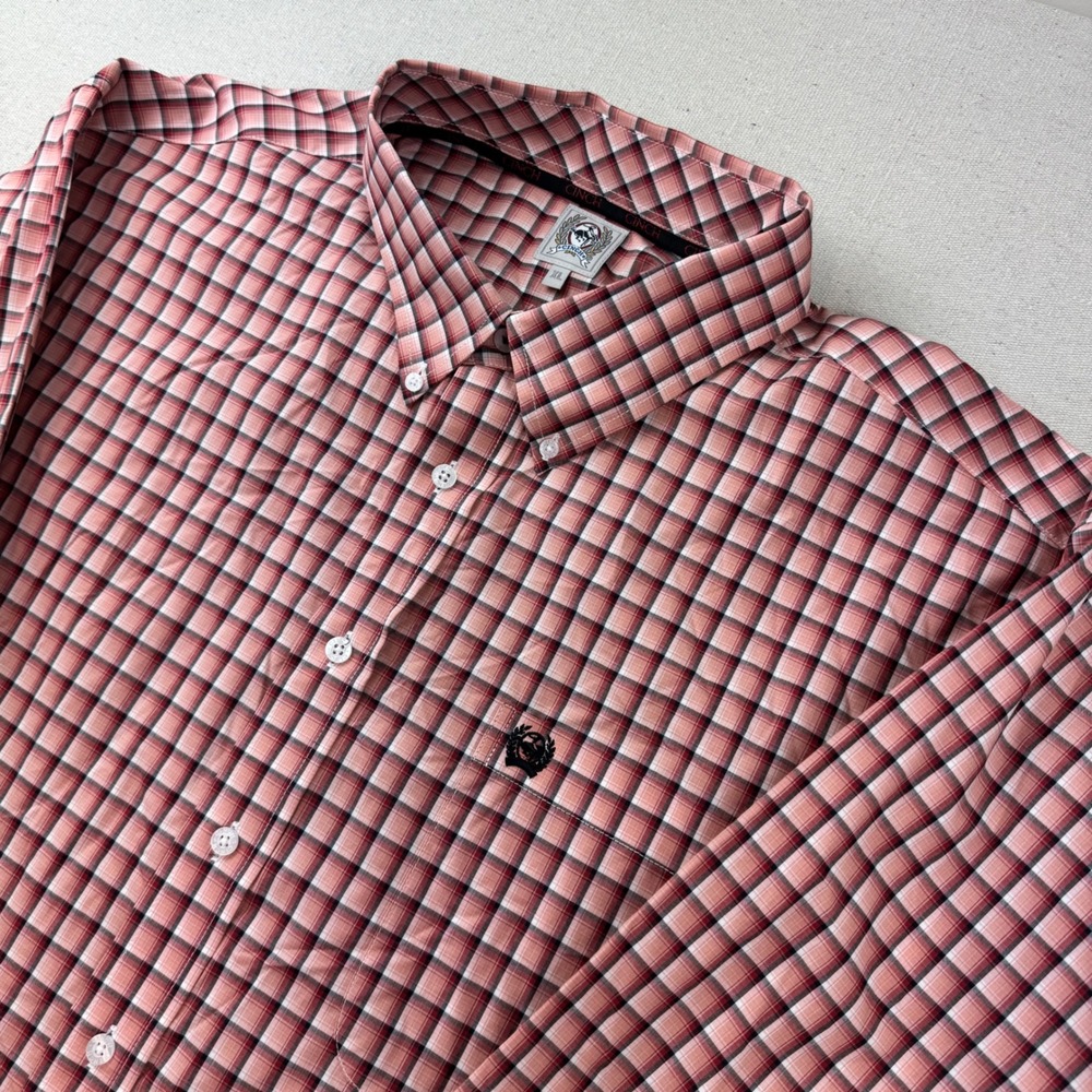 Cinch Mens XL Long Sleeve Plaid Western Button Down Shirt Coral Black White